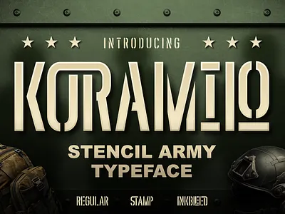 Koramilo action font army stencil army typeface branding condense condensed display font font font design font style grunge stencil headline poster serif stamp style stencil font tactical font typeface war font
