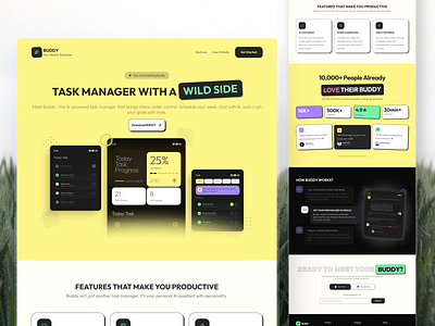 Buddy — AI Task Manager Dashboard with Neon-Futuristic UI ai assistant ai task manager ai ui clean ui dark mode ui dashboard ui futuristic ui gamified ui minimal dashboard mobile app ui modern saas ui neon ui productivity app progress tracker saas dashboard smart scheduling task management app ui concept ux design weekly planner