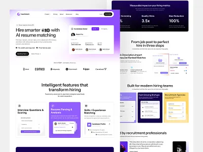 TalentMatch | AI Resume Matching Platform Landing page ai platform app design b2b saas conversion design gradient hire ui ux designer hiring platform hr tech landing page modern web product design purple recruitment responsive landing page saas startup ui design web design
