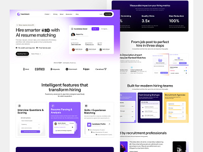TalentMatch | AI Resume Matching Platform Landing page ai platform app design b2b saas conversion design gradient hire ui ux designer hiring platform hr tech landing page modern web product design purple recruitment responsive landing page saas startup ui design web design