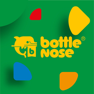 Bottlenose logo bottlenose branding design dolphin illustration kids logo mark toy company visual identity wordmark