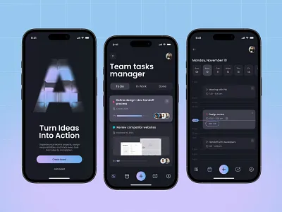 Mobile App - Team Task Manager app application concept dark theme design interface design management mobile mobile design organizer productivity task manager ui uiux ux
