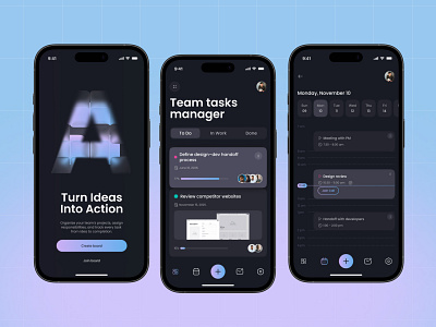 Mobile App - Team Task Manager app application concept dark theme design interface design management mobile mobile design organizer productivity task manager ui uiux ux