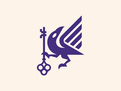 Raven Key Logo design for sale crafted by Anhdodes anhdodes bird branding crow design graphic design icon illustration key logo logo design logomark luxury premium raven royal symbol