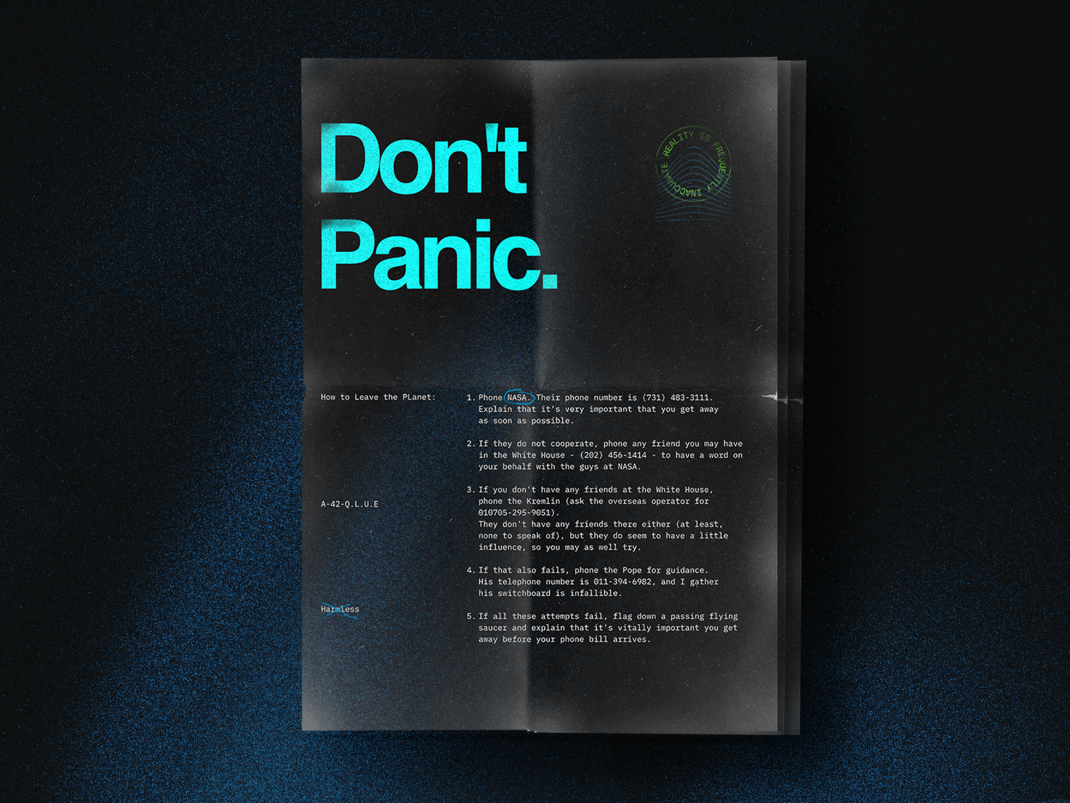 Towel: check ✅ 2026 42 branding documents freelancer futuristic graphic design illustration intergalactic guide movie movie prop nikola obradovic design ondsn poster print design retro scene sci fi space typography