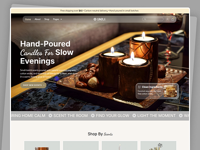 Hand-Poured Candle Website — Hero Preview candle candle ecommerce cozy candle website ecomerce website handmade candle handmade candle website hero section lifestyle ecommerce design minimal website natural candle website products hero section small business website warm aesthetic website web design website design