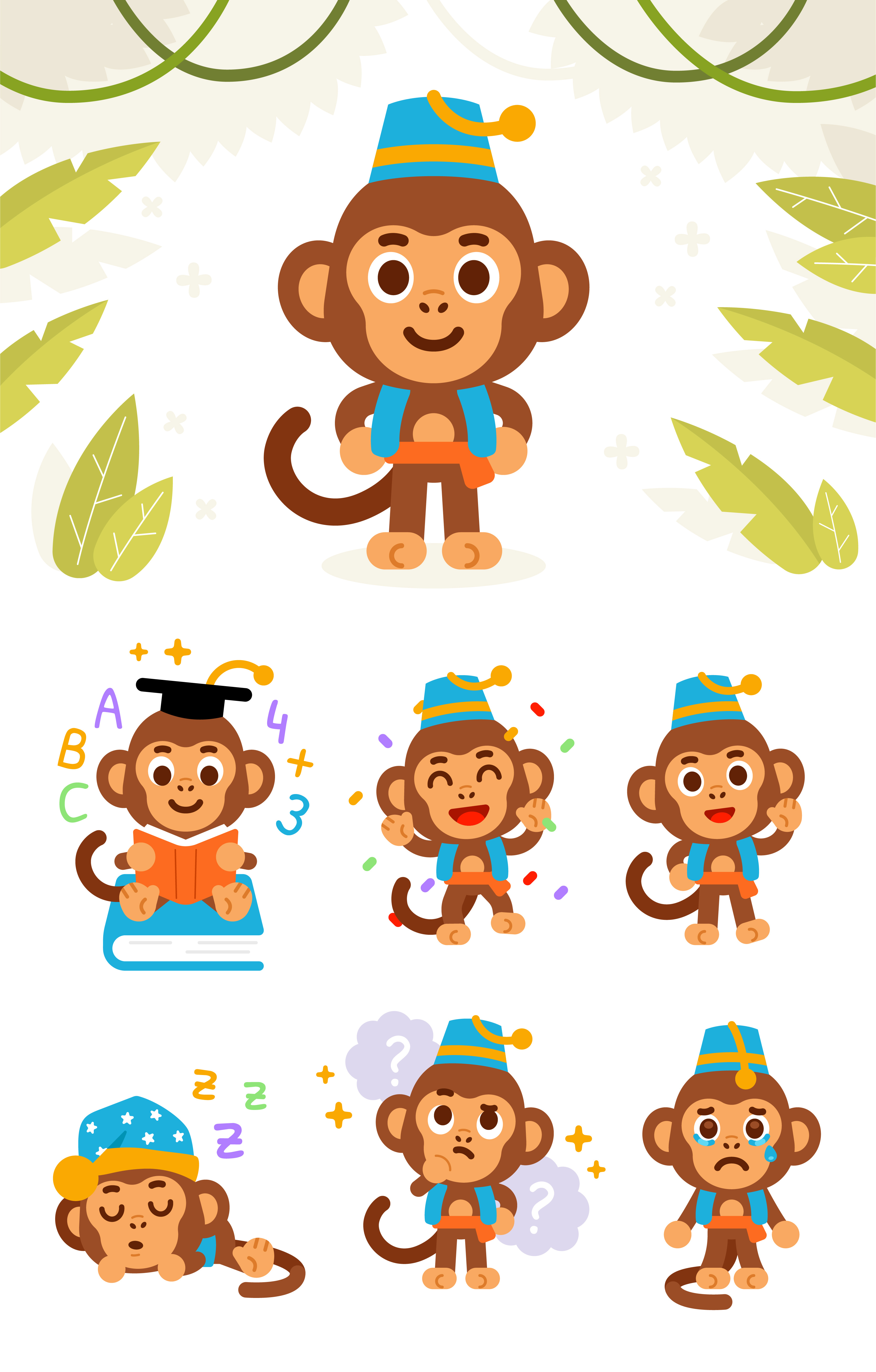Genie Monkey Mascot app book branding cartoon character children chimp circus cute digital flat funny genie illustration jungle kids mascot monkey school vector