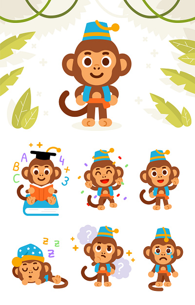 Genie Monkey Mascot app book branding cartoon character children chimp circus cute digital flat funny genie illustration jungle kids mascot monkey school vector