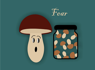 The mushroom is afraid. The emotion is fear. cartoon