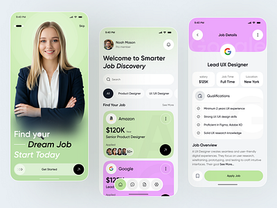 Smart Job Finder Mobile App UI app application career dashboard design finder google hiring job listing mobile onboarding platform product