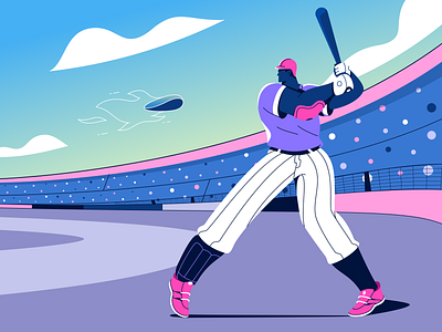 Dynamic Baseball Illustration — Stadium Action Scene baseball character art baseball illustration colorful vector art digital artwork flat illustration flat style sports illustration graphic design illustration illustration design illustrator product design sport graphic design vector art vector illustration