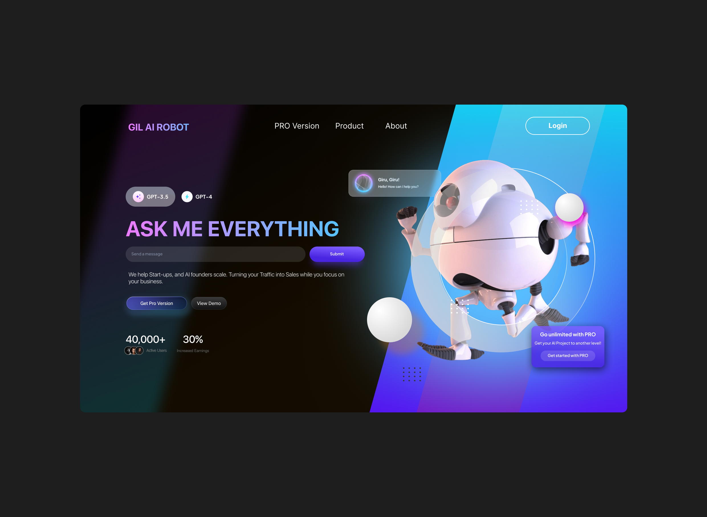 Example of AI Website - Hero Section