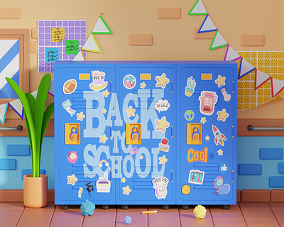 COOL school closet 3d bach to school blender college education graphic design kindergarden modeling school univesity
