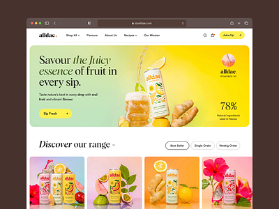 Alldae - Fruit juice Landing Page antioxidant caffeine cocktails drink ecommerce energy drink flavour gg juice website landing page landingpage soda soda website tropical fruit juice veberage web design webdesign website design website designer yerba mate
