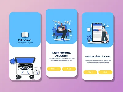 EduVerse — Online Learning App UI/UX A modern and clean mobile app design appdesign authentication design figma illustration learningapp mobileappdesign ui ui design ux design