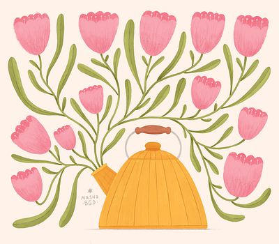 Teapot and flowers | Masha BGD animation art art illustration design artists branding flowers graphic graphic design illustration lifestill