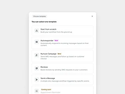 Create workflow ai animation builder calling component dashboard dropdown logic modal saas sms ui ux web app workflow workflow builder