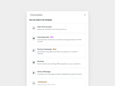 Create workflow ai animation builder calling component dashboard dropdown logic modal saas sms ui ux web app workflow workflow builder