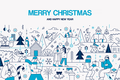 Flat Line Christmas Illustration Set christmas flat line illustration new year people ui vector winter holidays