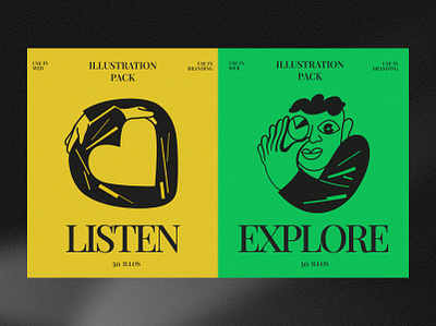 Listen, Explore bold shapes branding illustration character illustration explore concept hand drawn style illustration pack listen concept minimal illustration modern vector art poster design vector illustrations web design illustration