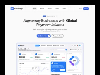 BulkBridge – B2B Payment Management Dashboard UI b2b b2b fintech ui business payment system finance saas website finance website fintech design fintech saas fintech ui fintech website header hero section invoice payment money management payment payment dashboard u payroll automation seative ui ui design