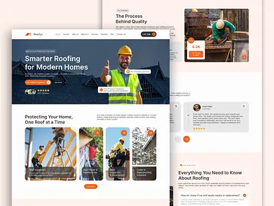 Roofing Website UI Design Landing Page branddesign cleanui constructionui designshowcase digitalexperience figmadesign homeimprovementui homeserviceui landingpage minimaldesign modernlandingpage professionalwebsite responsiveui roofingwebsite servicewebsitedesign uiuxdesign uxui webdesigninspiration webinterface websiteinspiration