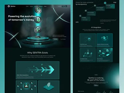 Futuristic Crypto Landing Page 3d animation ai ai blockchain platform blockchaindesign cryptocurrency fintech ico illustration interfaceinspiration landing page next gen blockchain sci fi ui design token launch ui ux web animation web design web3