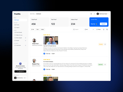 Proflet - Collect, Manage And Share Testimonial Dashboard customer feedback ui customer reviews ui feedback dashboard feedback system ui rating review ui review admin panel review dashboard reviews management testimonial dashboard testimonial manager ui testimonial ui design