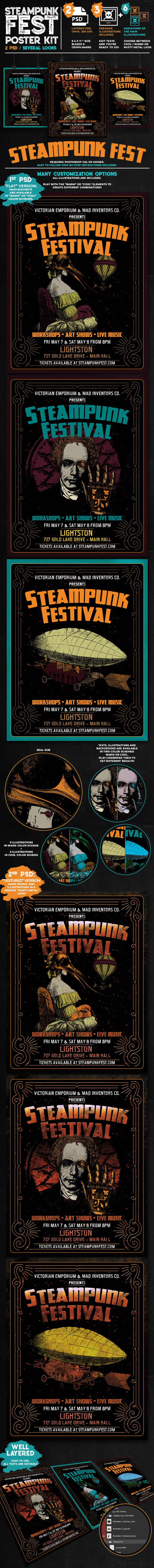 Steampunk Fest or Party Poster Template Set bash design fest party poster steampunk template victorian