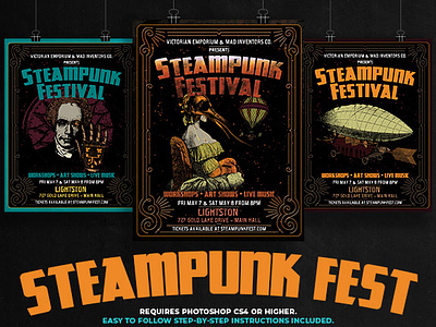 Steampunk Fest or Party Poster Template Set bash design fest party poster steampunk template victorian