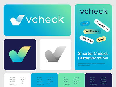 vcheck — Smart Verification & Workflow Automation Logo abstract logo abstract v logo app icon auto verify brand identity branding check mark digital trust logo minimal logo modern gradient print productivity logo saas logo startup branding symbol mark tech logo v letter logo v logo mark verification