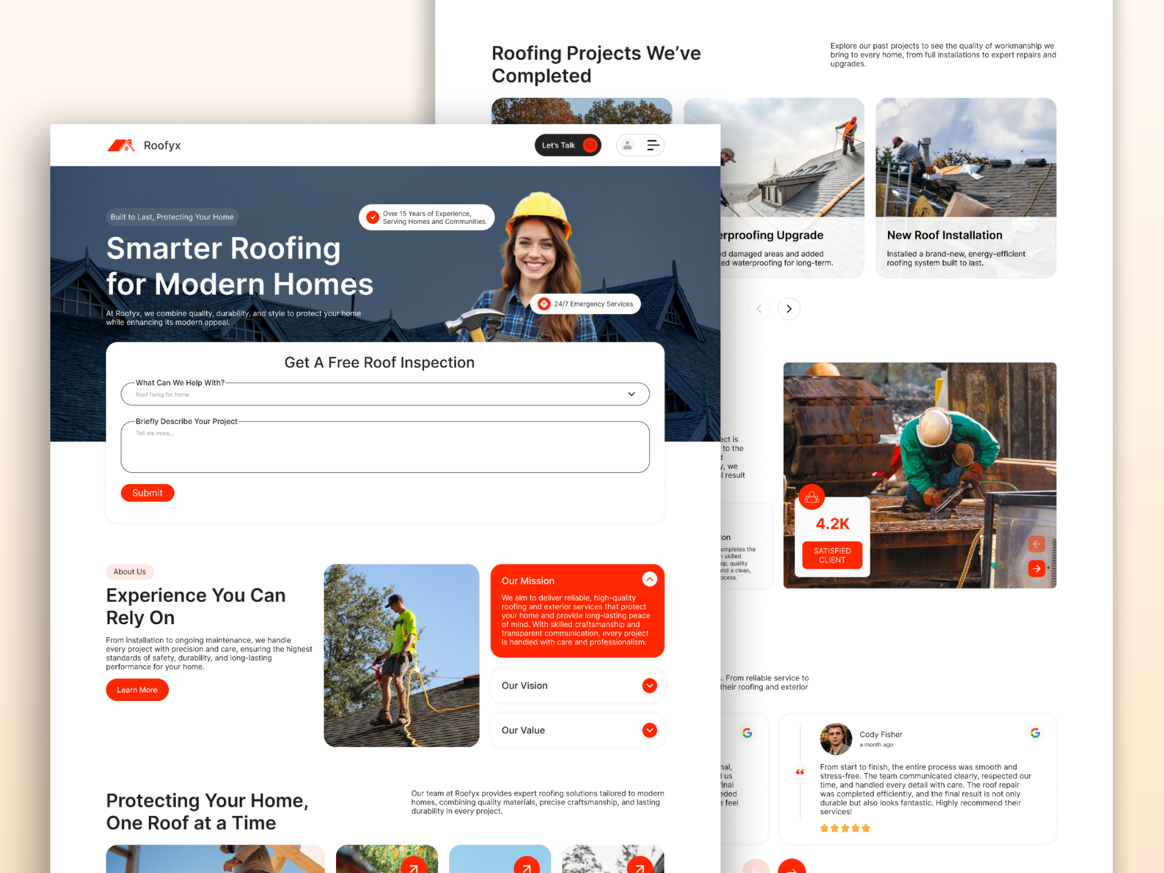 Roofing Website Landing Page UI Design cleanui creativewebdesign design figmadesign landingpage minimaldesign moderndesign responsivedesign roofingwebsite ui uidesign uiuxdesign userinterface uxui website