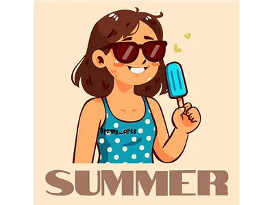 Cartoon Girl Wearing Sunglasses and Holding Popsicle adventure background beach ferias festival heat holiday hot outdoors paradise seaside seasons style summer summertime sunset tropical vacation verano warm