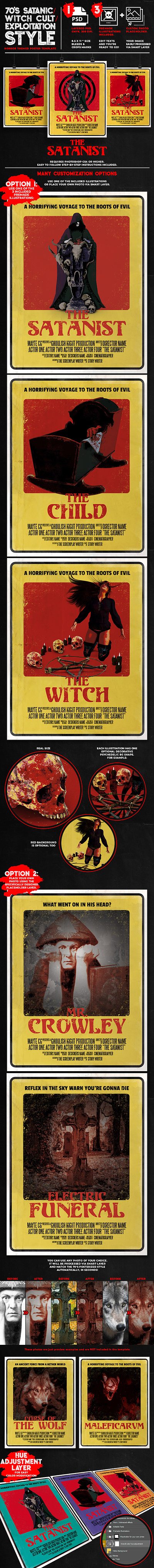 The Satanist 70's Exploitation Horror Poster Template 70s dark exploitation film grindhouse horror metal movie poster retro ritual satan satanist