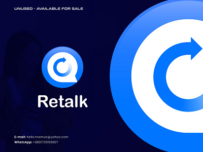 Retalk - Minimalist, Modern letter R Chatting logo design. brand identity branding chatting chatting icon creative gradient letter s logo lettering logo logo design logo designer logo icon messenger modern logo