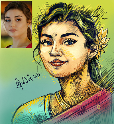 Portrait Tamil girl character design character illustration digital illustration illustration trending illustration villagelife