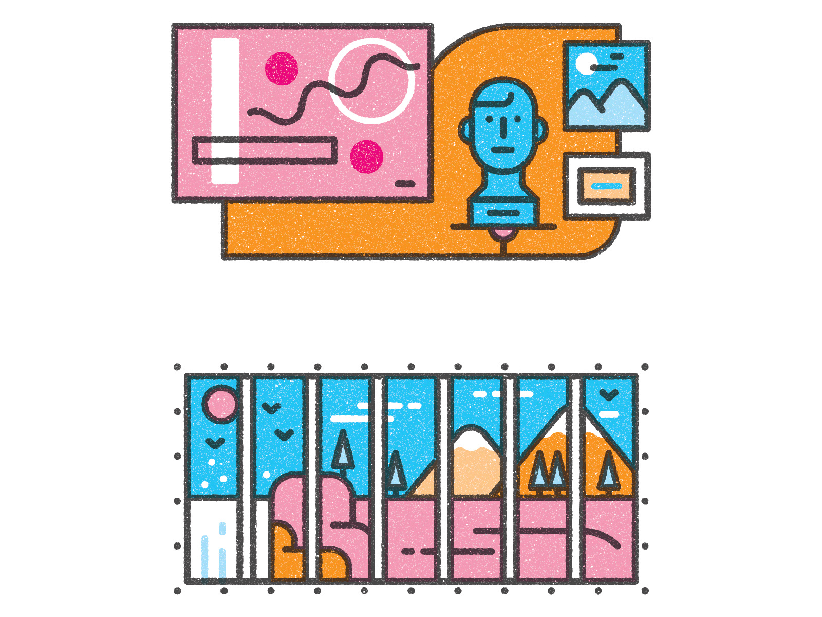 Creative innovations blue design editorial editorialillustration graphic illustration magazine muti pink retro spotillustration texture vector yellow