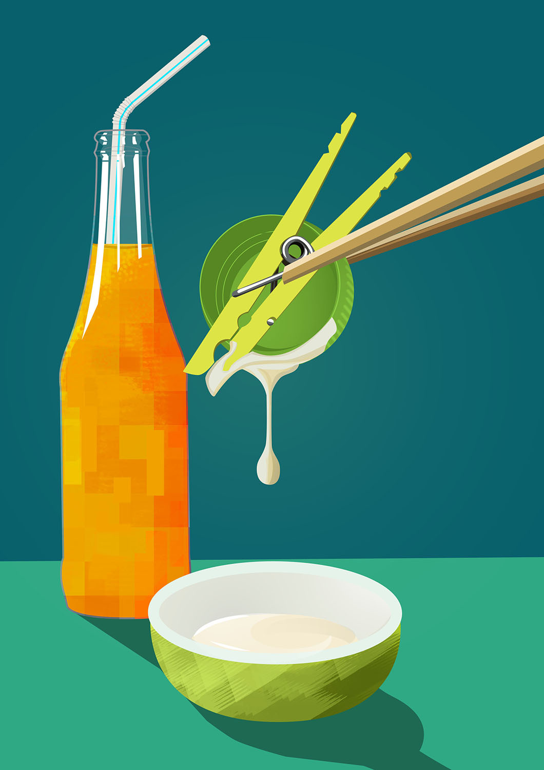 Coconut Shrimp - plastic pollution menu series colorful food illustration menu microplastic plastic print vector