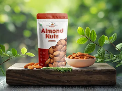 Organic Almond Nuts Pouch Packaging Design (Unused) almon nut almond food food packaging fruits graphic design label label design mockup nut nut pouch packaging packaging design packet design pouch pouch design pouch packaging product packaging snacks