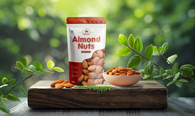 Organic Almond Nuts Pouch Packaging Design (Unused) almon nut almond food food packaging fruits graphic design label label design mockup nut nut pouch packaging packaging design packet design pouch pouch design pouch packaging product packaging snacks
