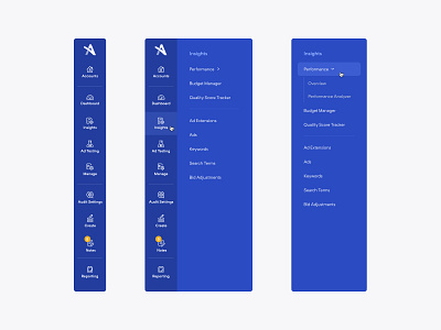 Adalysis - Sidebar Navigation adalysis design system ggstudio information architecture marketing tools navigation ppc platform product design saas sidebar navigation ui ux web app