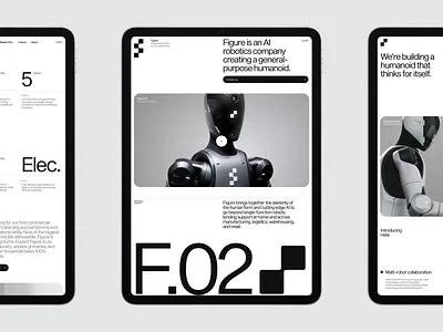 AI Landing page web design robotics tablet screens ✦ Figure ai animation design interaction landing page motion graphics service site startup ui ux web design website