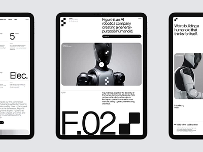 AI Landing page web design robotics tablet screens ✦ Figure ai animation design interaction landing page motion graphics service site startup ui ux web design website