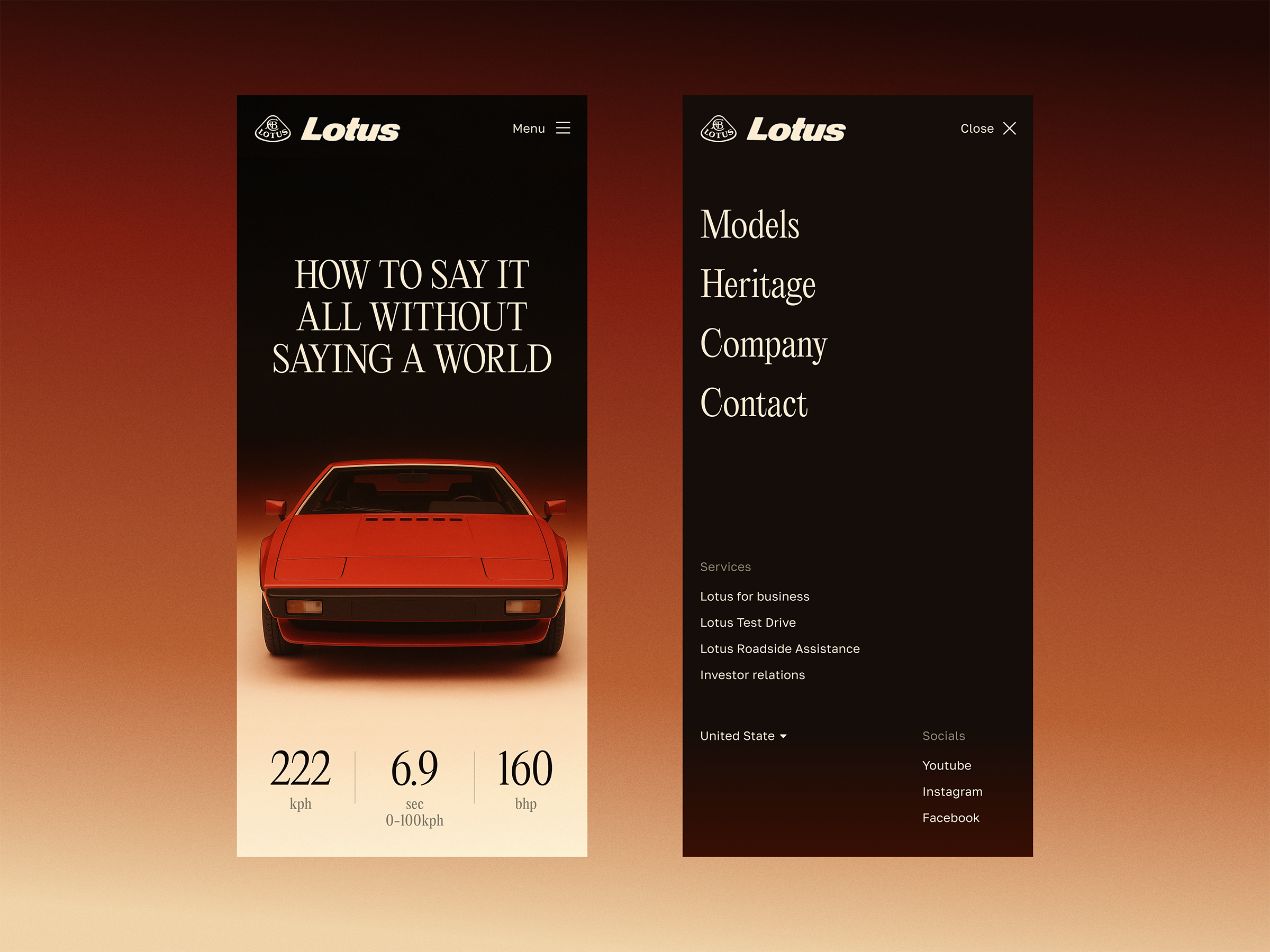 Lotus Esprit Website car chatgpt clean design driving graphic design homepage minimalism simple sport car typography ui uiux vintage web design
