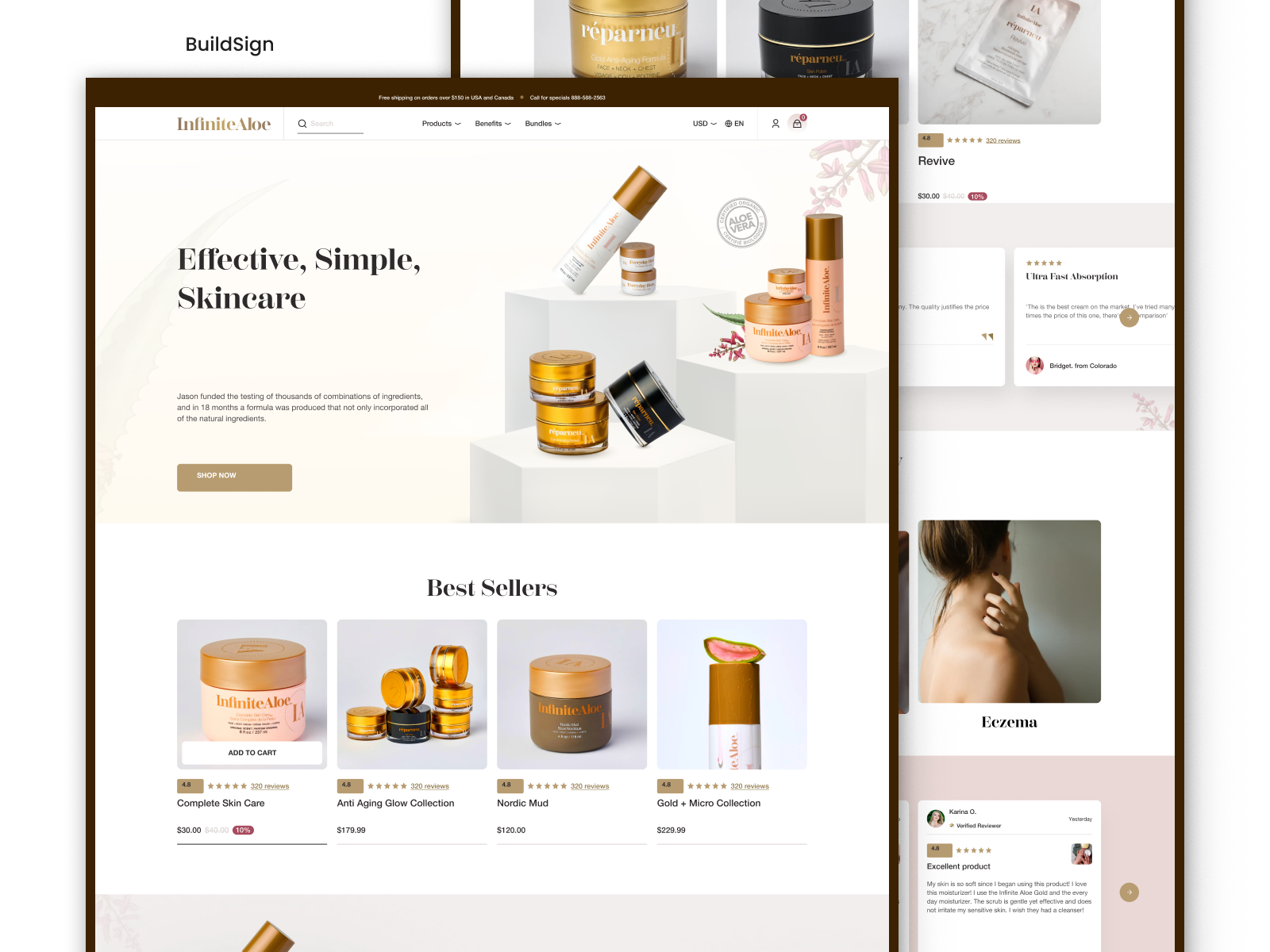 Skincare E-commerce UI beautybrand cleanui cosmetics cosmeticwebsite ecommerce figma design homepage design luxurydesign minimaldesign modern ui online store productdesign productpage responsive design shopifydesign skincare uidesign uiuxdesign uxdesign webdesign