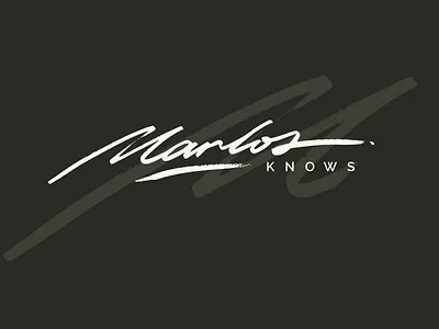 Marlos Knows: signature style logotype authentic branding brush calligraphy custom flow handlettering handwritten identity lettering logo marker marlos script signature standout texture type unique