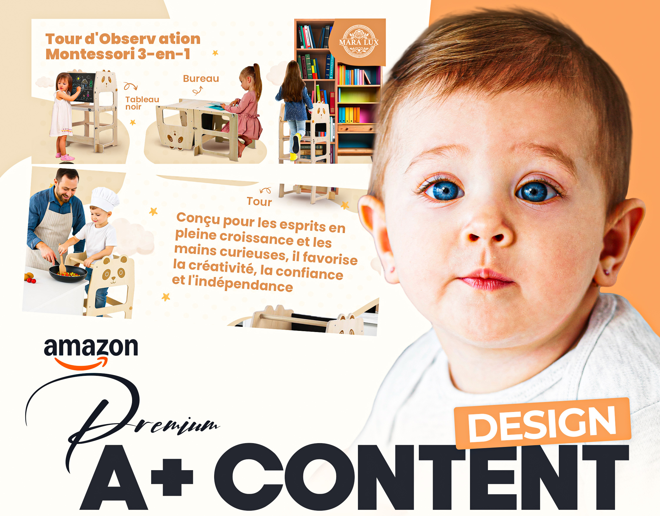 Amazon Premium A+ Content// Children's Montessori Tower amazon amazondesiging amazonpremiumacontent amazonpremiumebc branding design graphic design graphicdesign illustration infographics listingimages logo photoshop