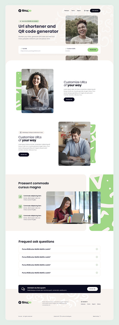 tinube - URL shortener and QR Code generator landing page design home landing page layout qr code ui url shortener ux webdesign