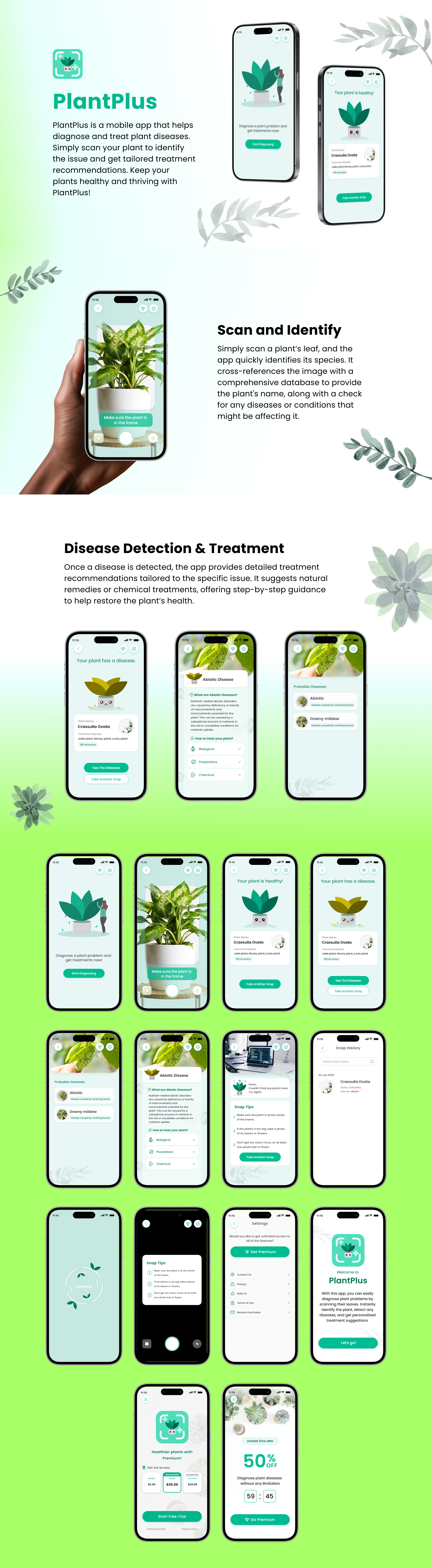 UI Design of a Plant Disease Identifier Mobile App animation logo ui