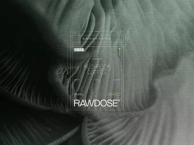 RAWDOSE© Packaging brand brand identity branding coffee brand futuristic logo logo design modern mushroom packaging visual identity